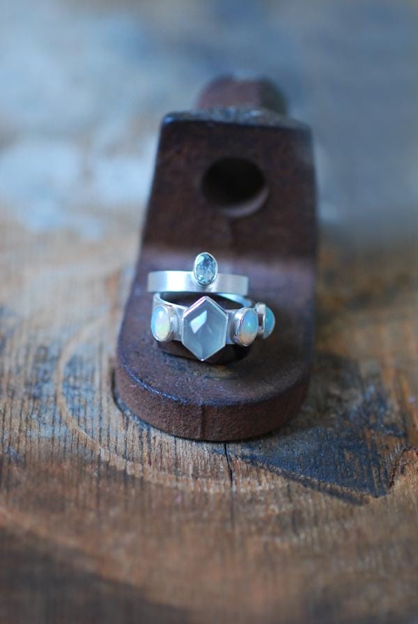 Vittoria Stacking Rings Grey Moonstone, Opal, And Aquamarine