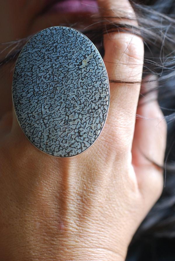 Old Stock Pastel Dinosaur Gem Bone Statement Ring