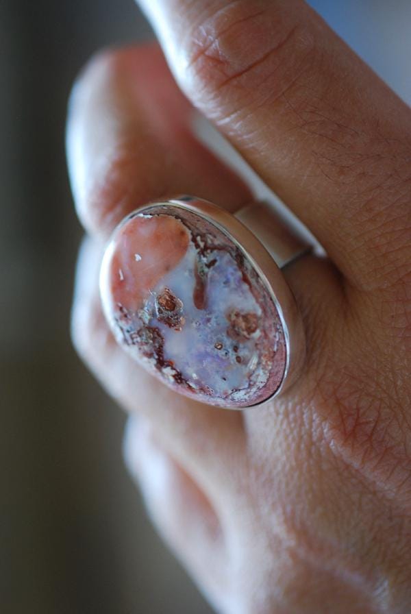 Purple Peach Fire Opal Statement Ring Raw Rainbow Opal