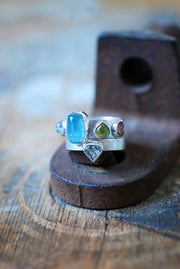 Vittoria Stacking Rings Tourmaline, Peridot, Moonstone, And Aquamarine