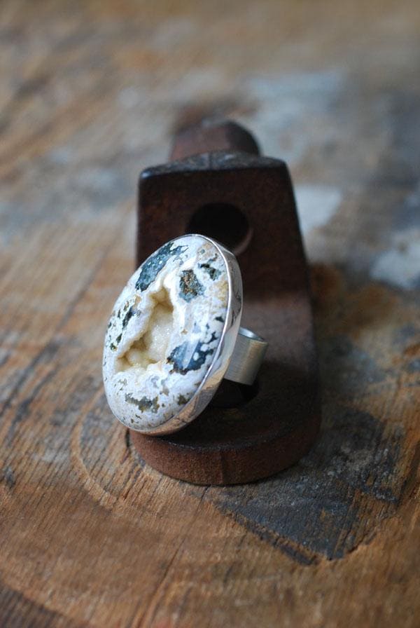 Spring Bounty Ring Drusy Crystal Pocket Ocean Jasper