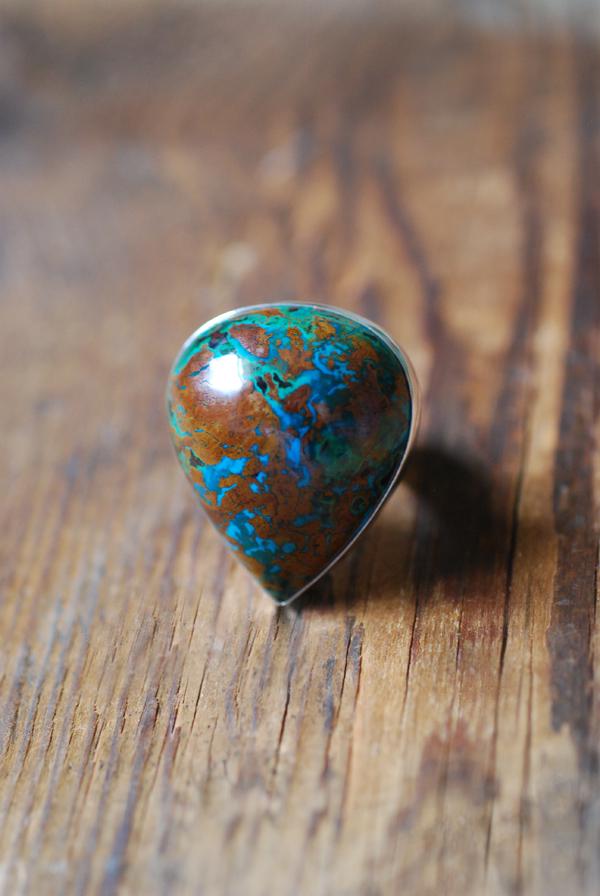 Dollybird Earth + Sky Ring Collector's Blue Green Azurite Malachite Chrysocolla Gem