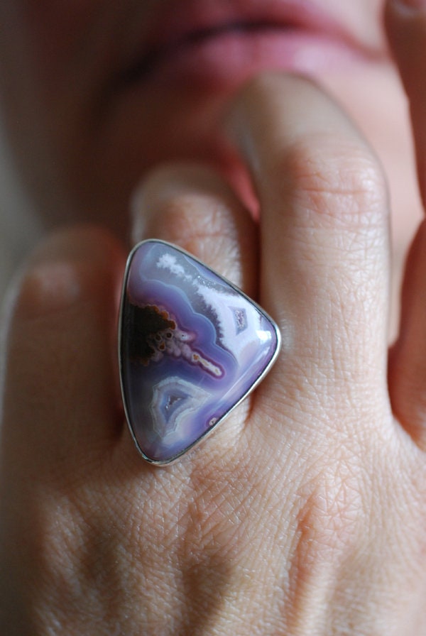 Lavender Storm Ring Rare Laguna Plume Agate
