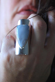 Rare Pale Blue Chalcedony Cuff Ring