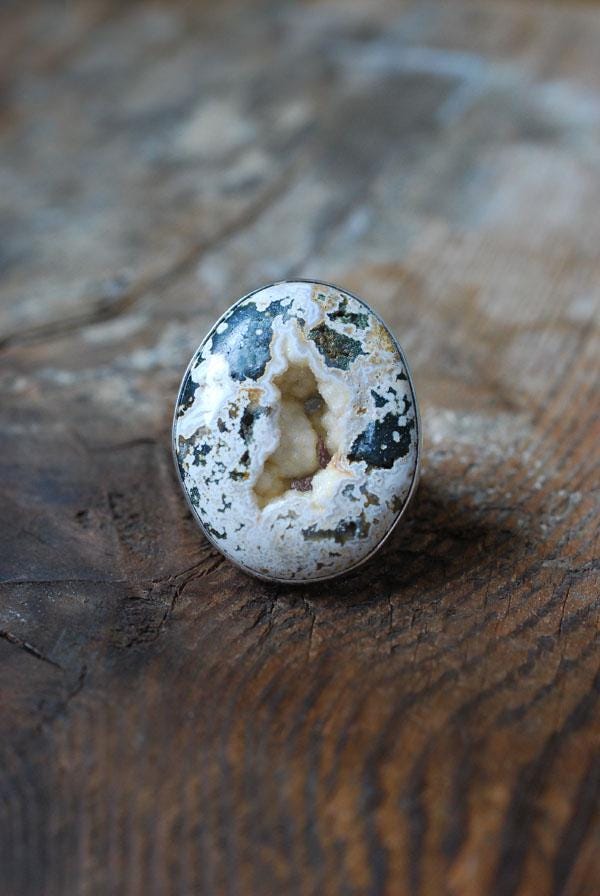 Spring Bounty Ring Drusy Crystal Pocket Ocean Jasper