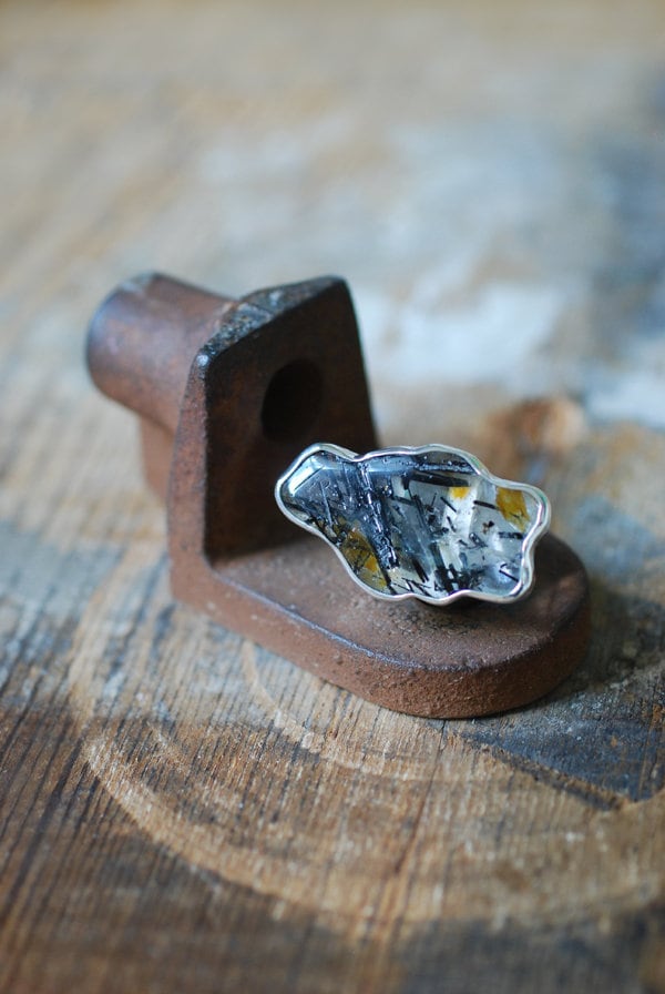 Magic Cloud Mineral Ring Black Rutile Tourmalinated Quartz