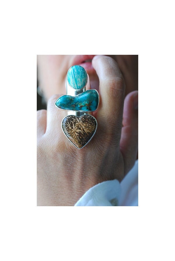 Earth's Bounty Ring Turquoise And Flower Jasper