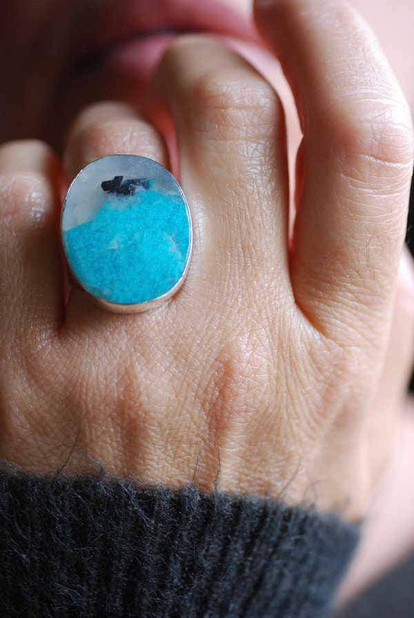 Rain Dance Mineral Ring Amazonite Quartz And Hematite