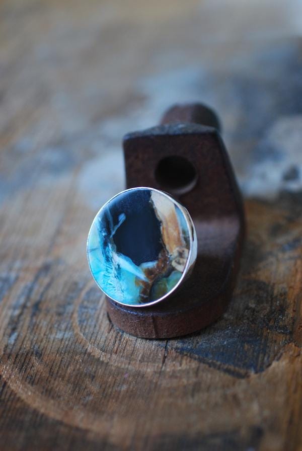 Silent Storm Ring Petrified Wood Blue Collawood