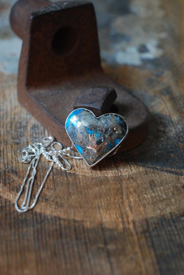 Heart Of Gold Pendant Morenci Turquoise With Pyrite
