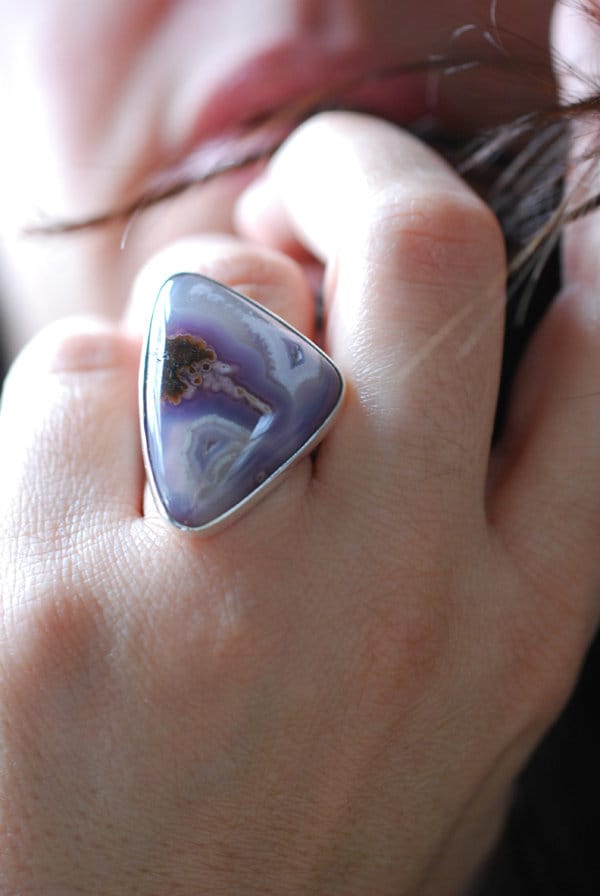 Lavender Storm Ring Rare Laguna Plume Agate