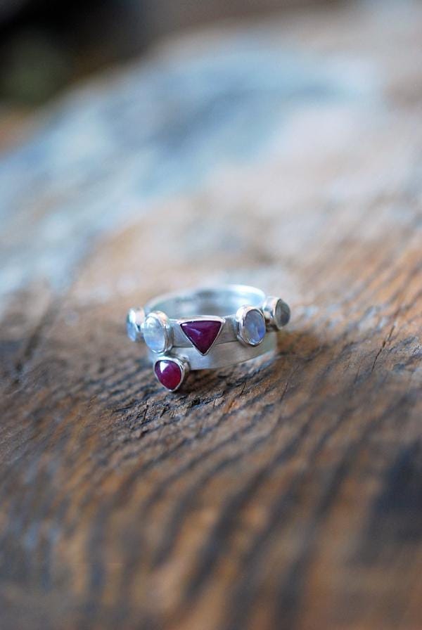 Vittoria Stacking Rings Ruby And Moonstone