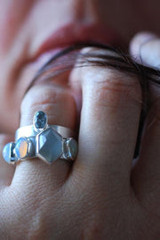 Vittoria Stacking Rings Grey Moonstone, Opal, And Aquamarine