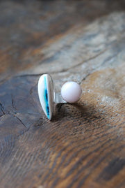 Pink Opal And Dendritic Opal Wood Cuff Ring