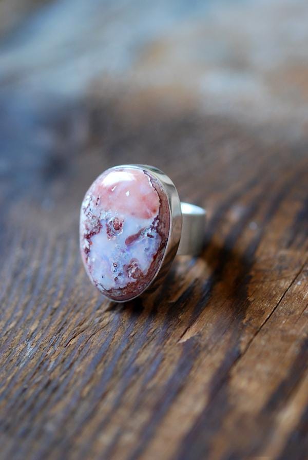 Purple Peach Fire Opal Statement Ring Raw Rainbow Opal