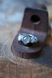 Vittoria Stacking Rings Grey Moonstone, Opal, And Aquamarine