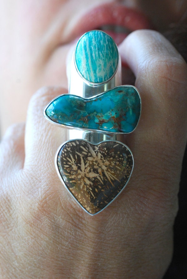 Earth's Bounty Ring Turquoise And Flower Jasper
