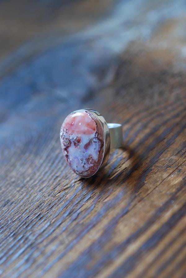 Purple Peach Fire Opal Statement Ring Raw Rainbow Opal
