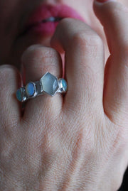 Vittoria Stacking Rings Grey Moonstone, Opal, And Aquamarine