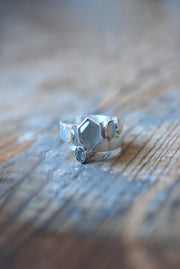 Vittoria Stacking Rings Grey Moonstone, Opal, And Aquamarine