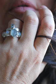 Vittoria Stacking Rings Grey Moonstone, Opal, And Aquamarine