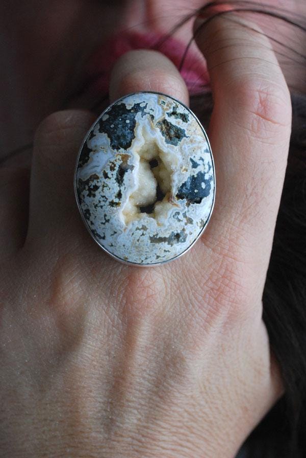 Spring Bounty Ring Drusy Crystal Pocket Ocean Jasper