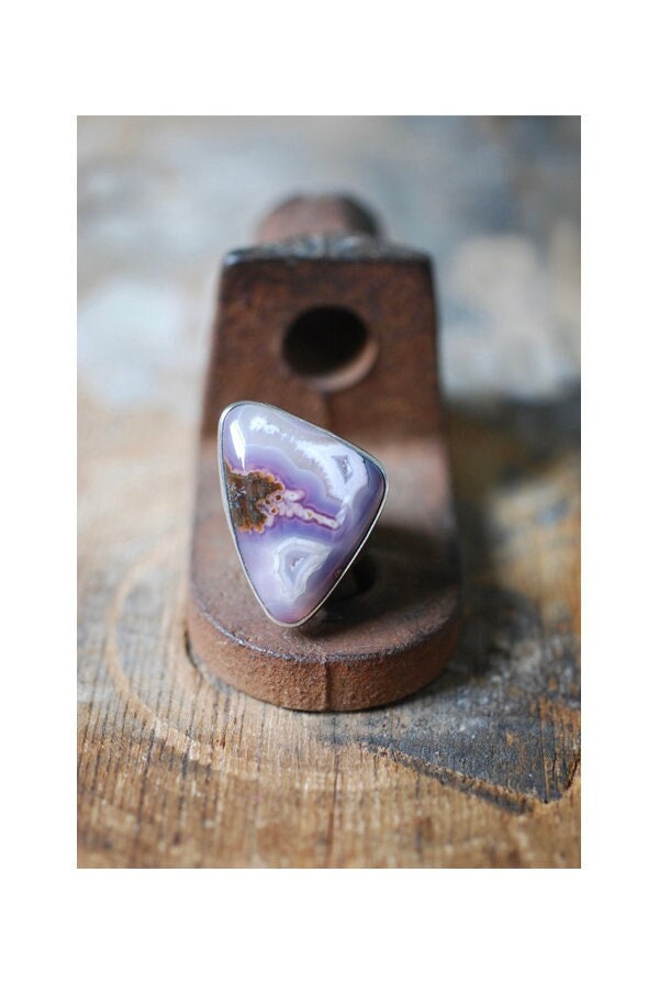 Lavender Storm Ring Rare Laguna Plume Agate