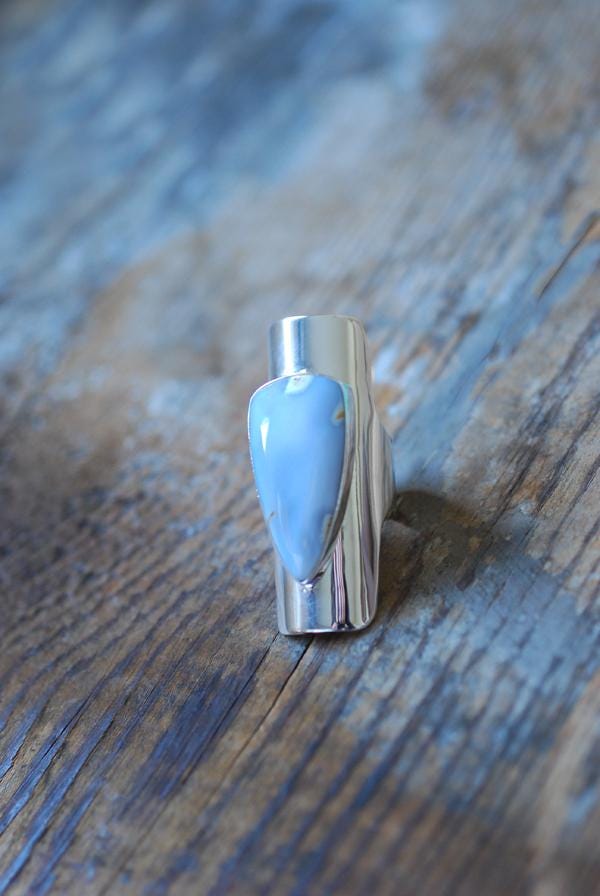 Rare Pale Blue Chalcedony Cuff Ring