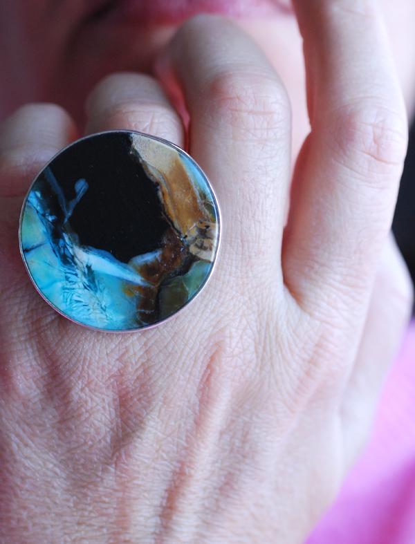 Silent Storm Ring Petrified Wood Blue Collawood