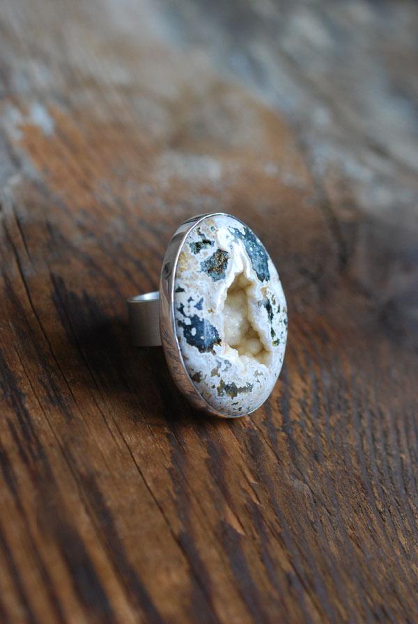 Spring Bounty Ring Drusy Crystal Pocket Ocean Jasper