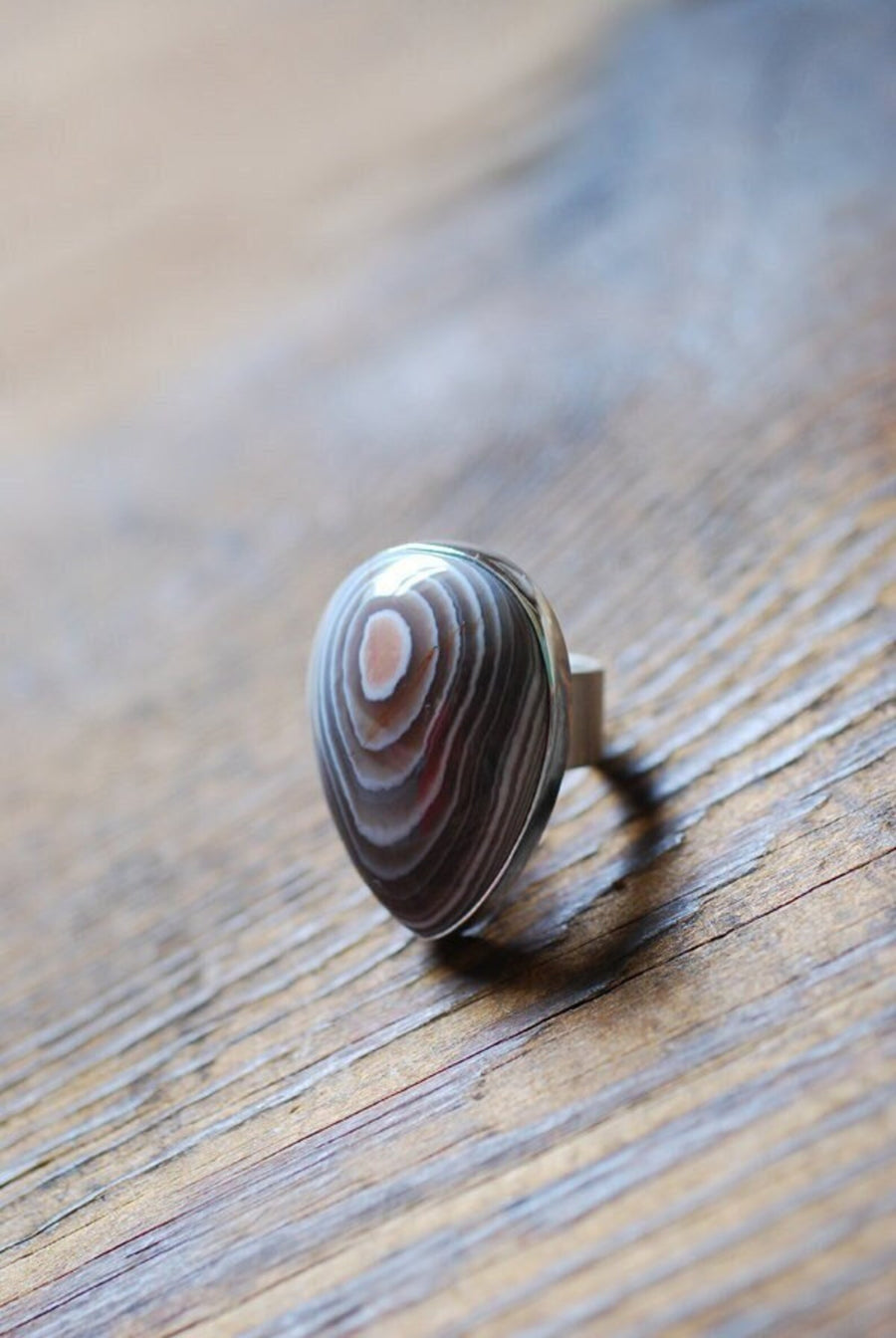 Ancient Lines Ring Collectors Pink Banded Agate