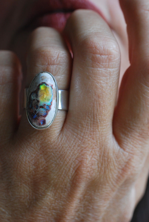 Inner Light Ring Rare Raw Yellow Rainbow Fire Opal