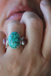 American Turquoise And Pink Tourmaline Cloister Ring