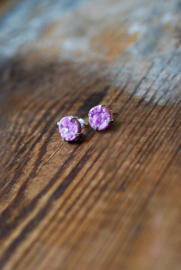 Pink Cobalto Calcite Mineral Stud Earrings All Natural Crystal Drusy