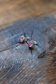 Bi-Color Pink Tourmaline Sterling Gem Studs