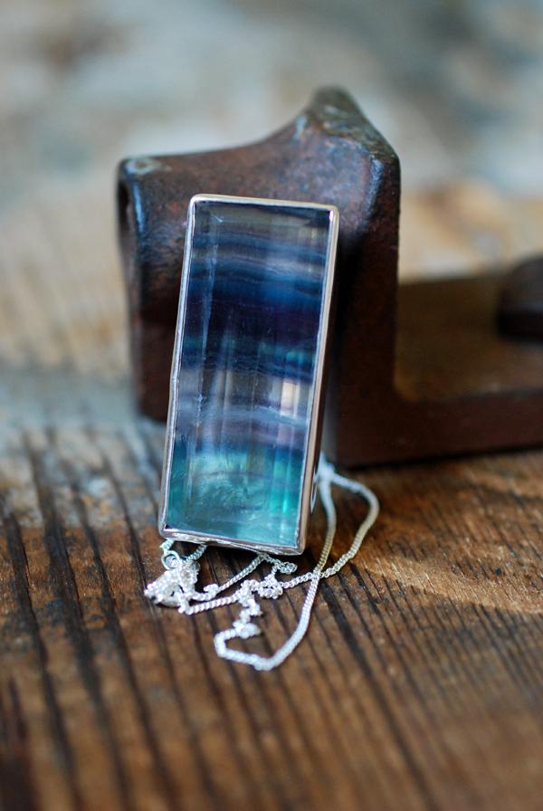 Midnight Sky Pendant Rare Banded Purple And Teal Faceted Fluorite All Natural