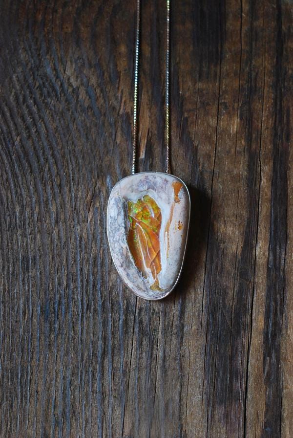 Dollybird Fiery Rainbow Necklace Statement Raw Fire Opal