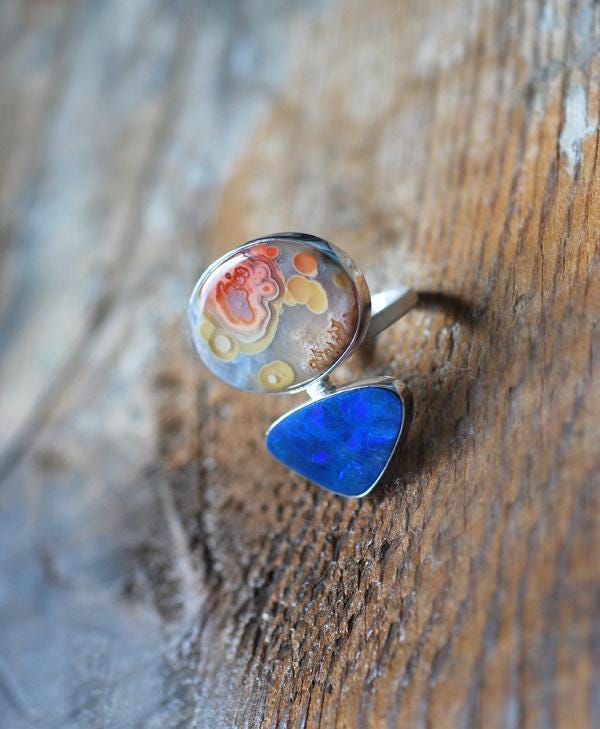 Colorful Lights Ring Lightning Ridge Opal