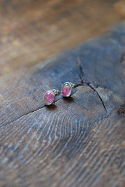 Bi-Color Pink Tourmaline Sterling Gem Studs