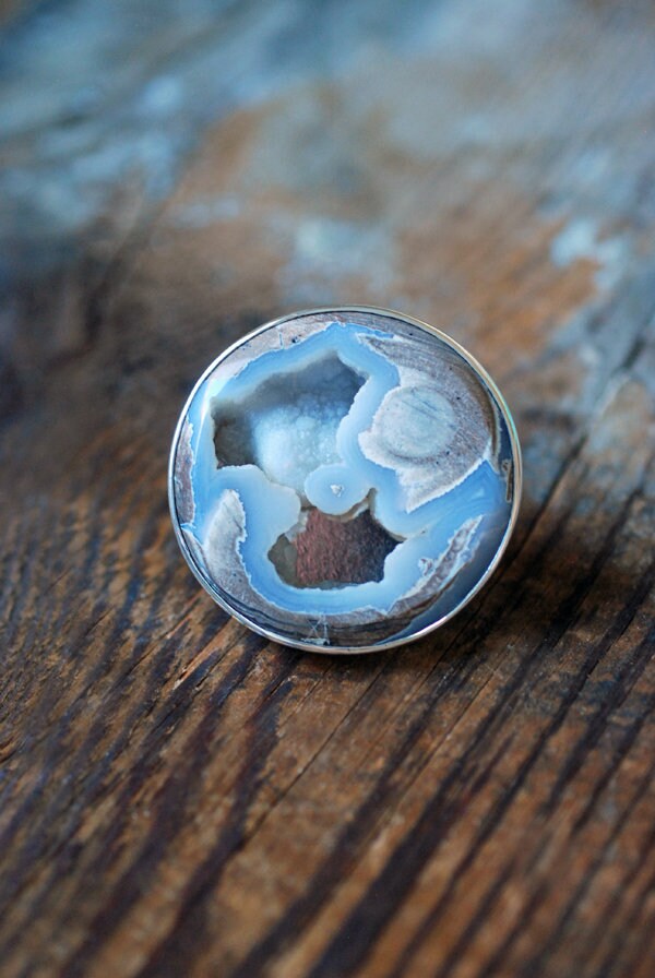 Snowball Ring Rare Pastel Blue Drusy Chalcedony