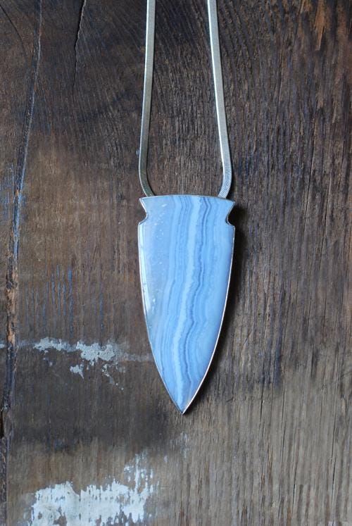 Gemmy Blue Chalcedony Arrowhead Statement Necklace