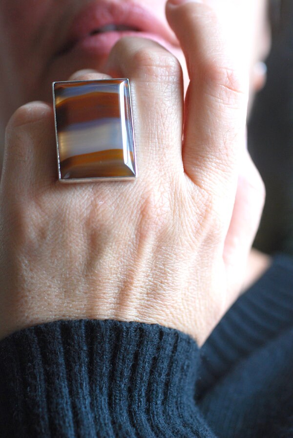 Gaia Ring Collectors Banded Chalcedony Agate Master Cut