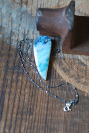 Blue Opal Wood Drop Pendant