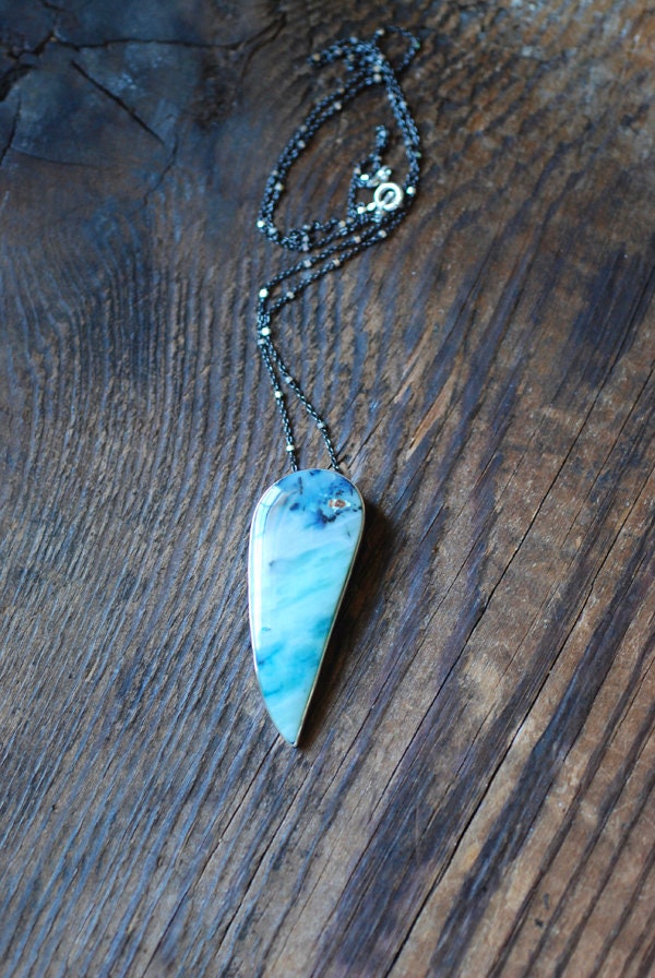 Blue Opal Wood Drop Pendant