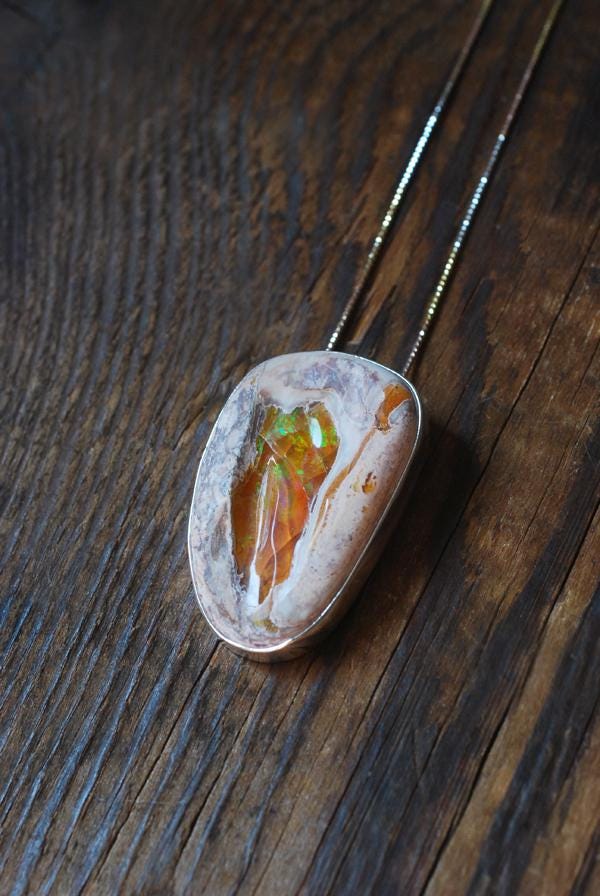 Dollybird Fiery Rainbow Necklace Statement Raw Fire Opal