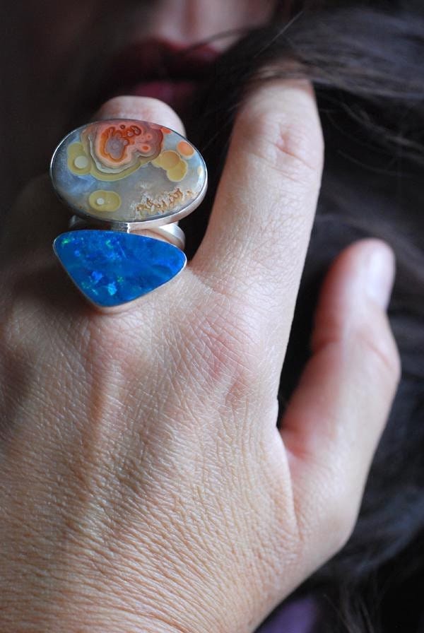 Colorful Lights Ring Lightning Ridge Opal