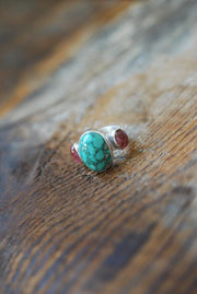 American Turquoise And Pink Tourmaline Cloister Ring