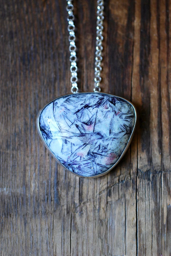 Lepidolite Pink Tourmaline Starburst Statement Necklace Rare