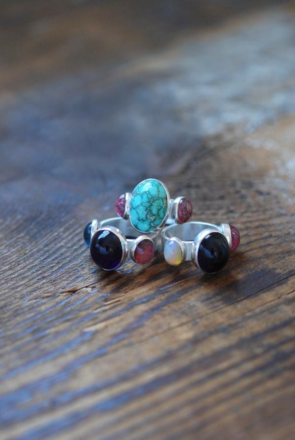 American Turquoise And Pink Tourmaline Cloister Ring