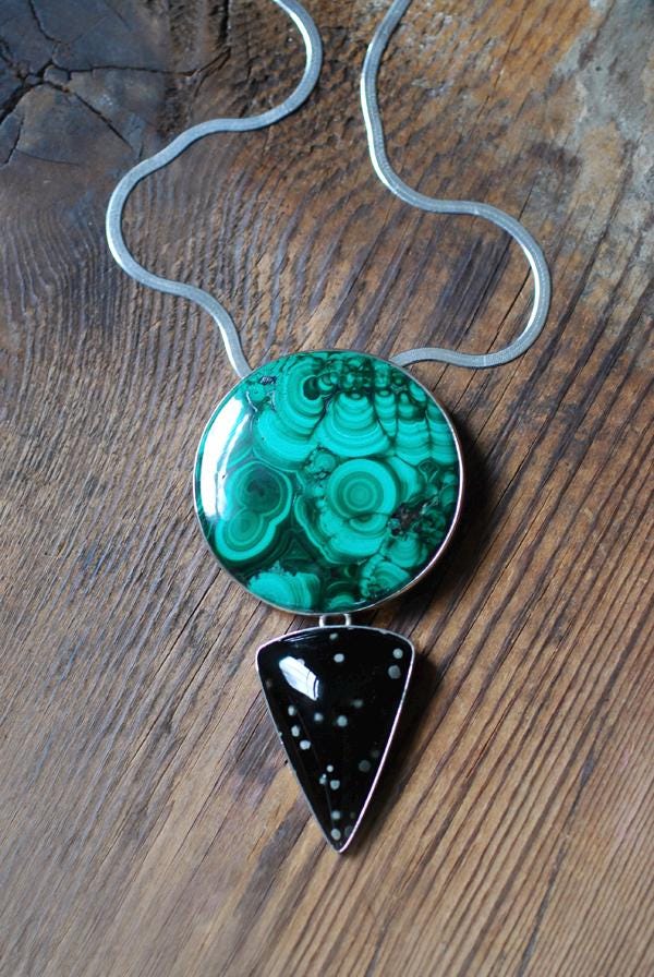 Midnight Malachite Necklace Collector's Cosmic Obsidian And Malachite